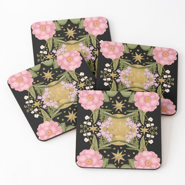 Item preview, A romantic and magical composition of soft pink peonies intertwined with celestial golden stars. designed and sold by Grin Katalina Floral Patterns & Cozy Art.