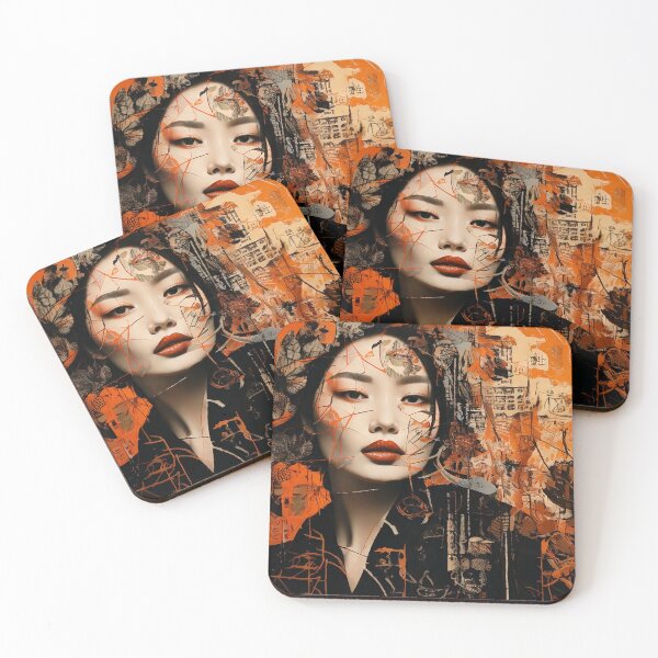 Item preview, Grunge Asian Woman Portrait Orange Black designed and sold by BetweenForms.