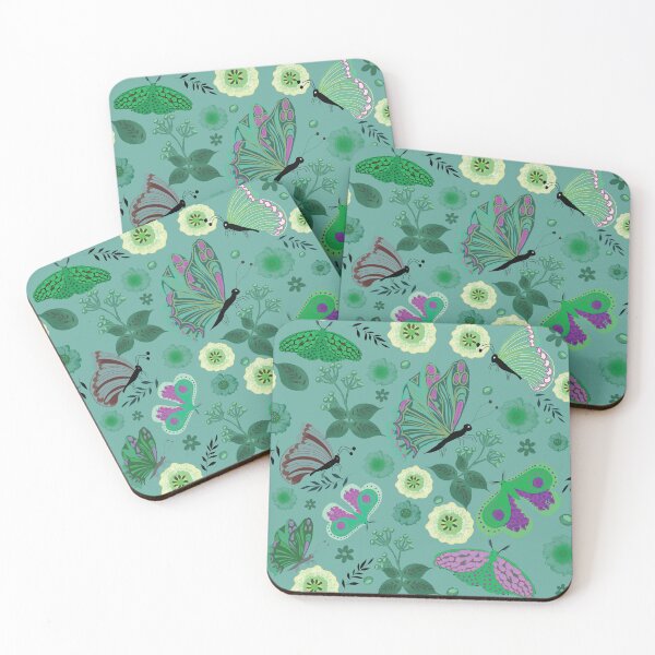 Item preview, Enchanted Moth and Butterfly Garden in greens and magenta designed and sold by phatlizzardart.
