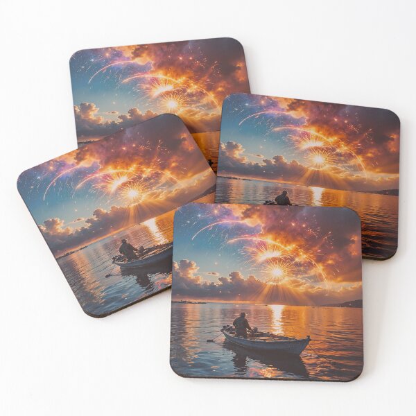 Item preview, Epic Sunset Fireworks Over Ocean Art Print – Dramatic Fisherman Seascape Wall Decor designed and sold by BeautifulVirtues.