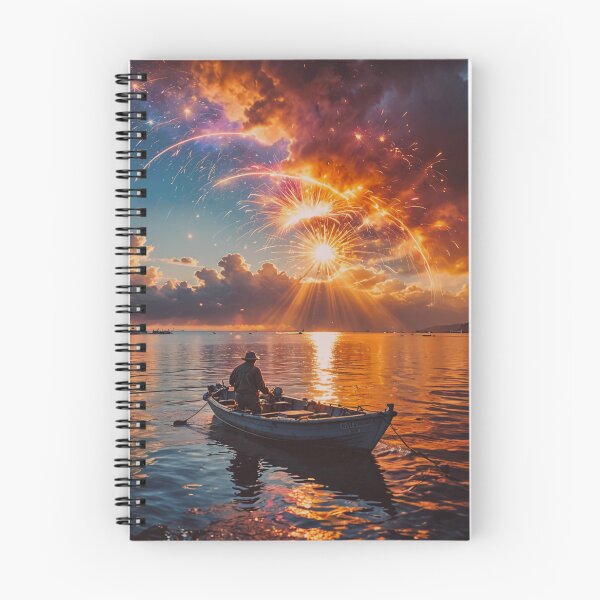 Item preview, Epic Sunset Fireworks Over Ocean Art Print – Dramatic Fisherman Seascape Wall Decor designed and sold by BeautifulVirtues.