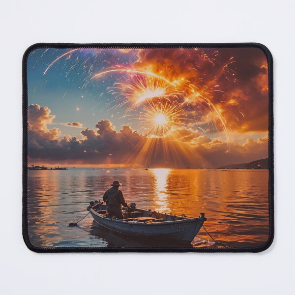 Item preview, Epic Sunset Fireworks Over Ocean Art Print – Dramatic Fisherman Seascape Wall Decor designed and sold by BeautifulVirtues.