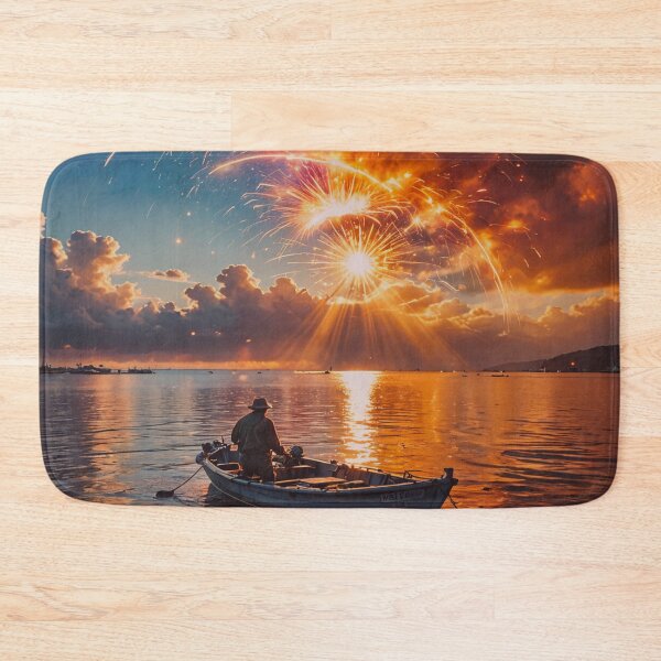 Item preview, Epic Sunset Fireworks Over Ocean Art Print – Dramatic Fisherman Seascape Wall Decor designed and sold by BeautifulVirtues.