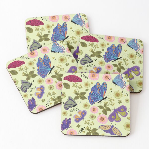 Item preview, Enchanted Moth and Butterfly Garden in lime yellow and purple designed and sold by phatlizzardart.