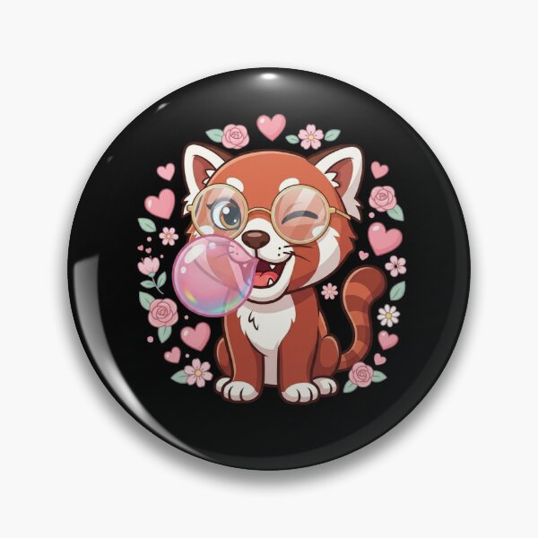 Item preview, Red Panda Blowing Pink Bubble Gum Girly Kawaii Hearts & Flowers Aesthetic  designed and sold by bilal sibgui.