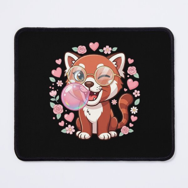 Item preview, Red Panda Blowing Pink Bubble Gum Girly Kawaii Hearts & Flowers Aesthetic designed and sold by bilal sibgui.