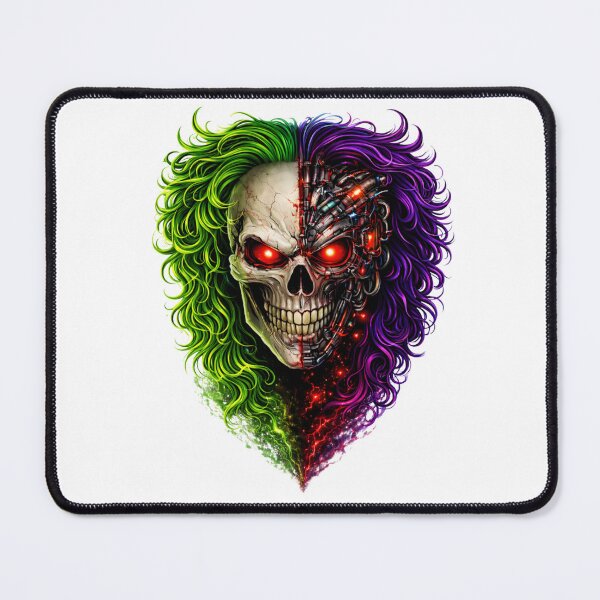 Item preview, Cyber Skull Split – Neon Green & Purple Glitch with Red Eyes designed and sold by unglaublichGut.