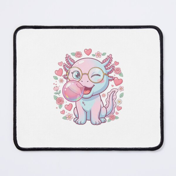 Item preview, Funny Axolotl Blowing Pink Bubble Gum Kawaii Girly Hearts & Flowers Aesthetic Design designed and sold by bilal sibgui.