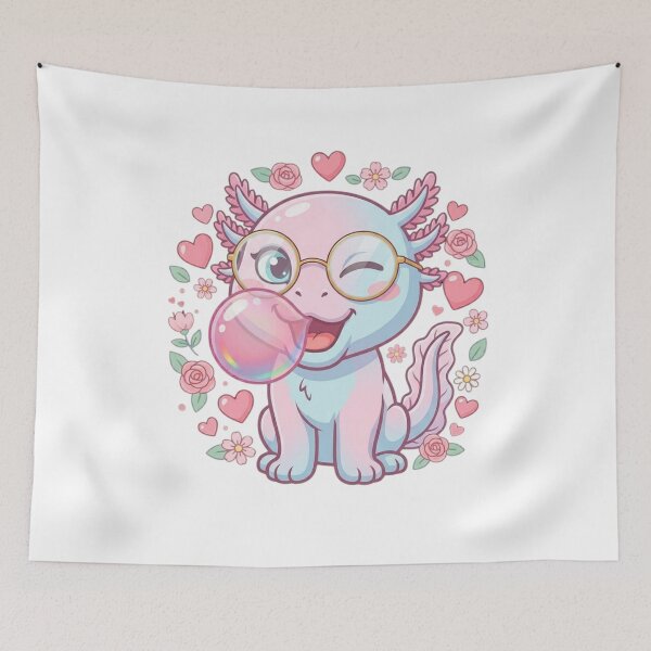 Item preview, Funny Axolotl Blowing Pink Bubble Gum Kawaii Girly Hearts & Flowers Aesthetic Design designed and sold by bilal sibgui.