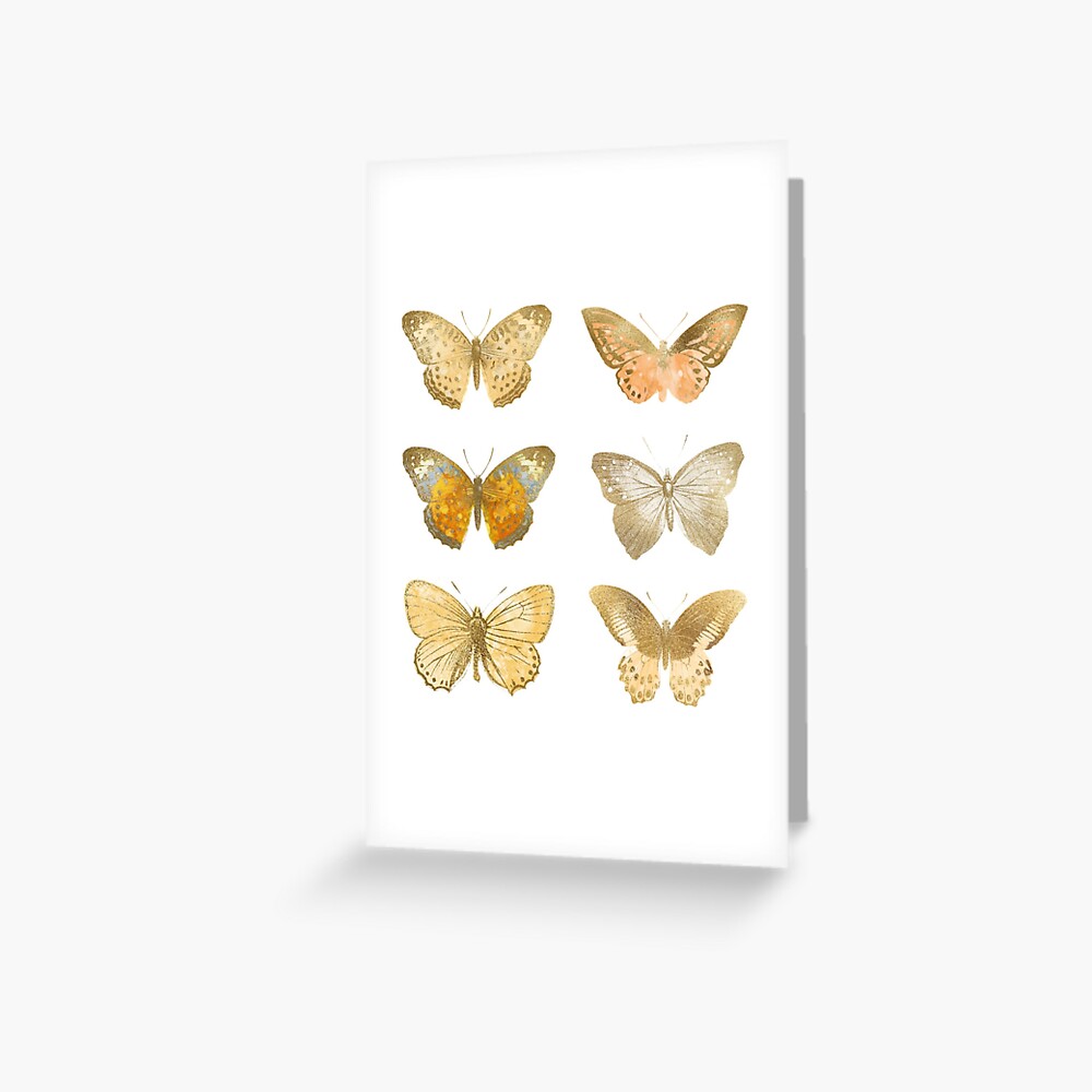"Gold Butterflies, Sparkly Gold Butterfly Stickers" Greeting Card by