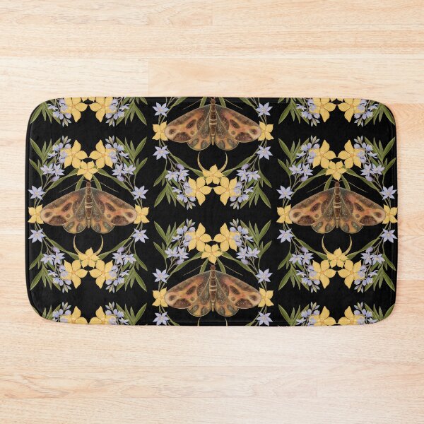 Item preview, A moody and sophisticated botanical piece featuring a rich, dark-winged moth framed by elegant lavender and yellow blossoms. designed and sold by Grin Katalina Floral Patterns & Cozy Art.