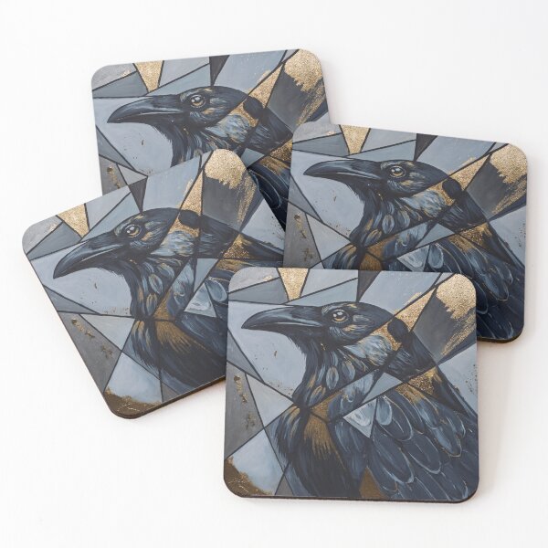 Item preview, Geometric Raven in Gray and Gold designed and sold by Agnieszka Gajewska art.