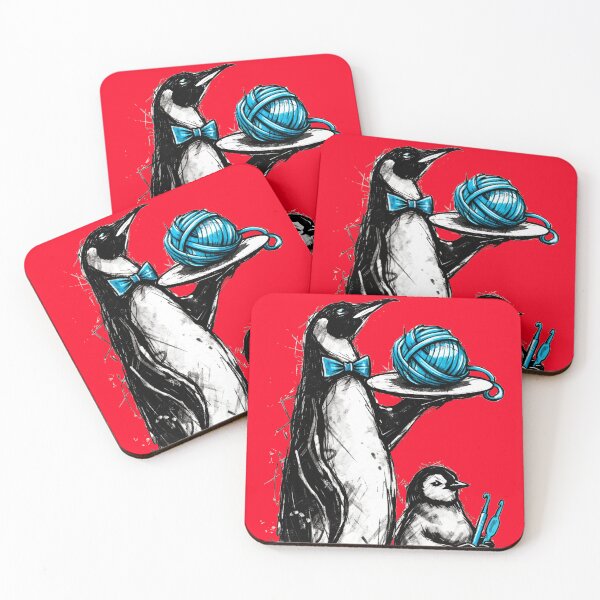 Item preview, Cute penguin waiters serving yarn and crochet hooks designed and sold by BigMRanch.