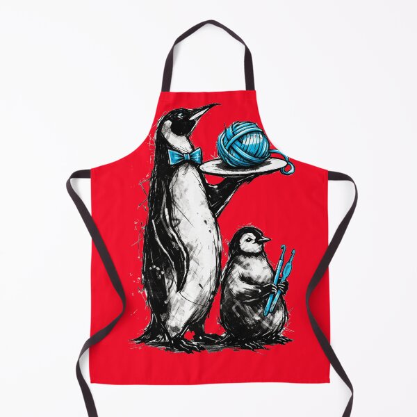 Item preview, Cute penguin waiters serving yarn and crochet hooks designed and sold by BigMRanch.