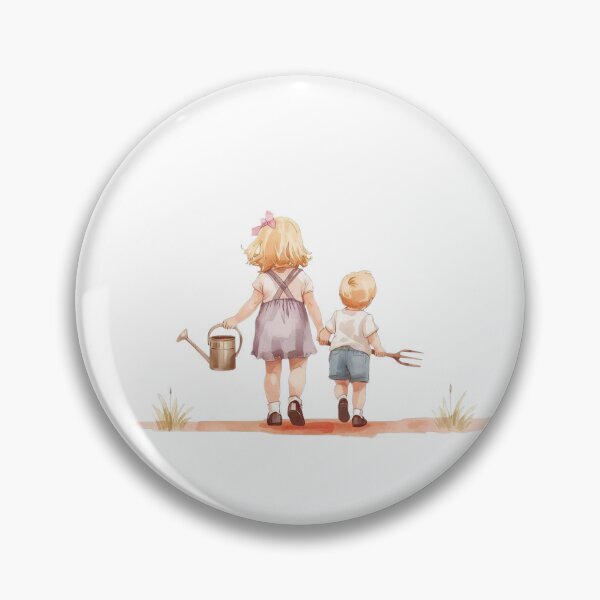 Item preview, Vintage Watercolor Sibling Gardeners - Nostalgic Nursery Art designed and sold by The-HistoryGirl.