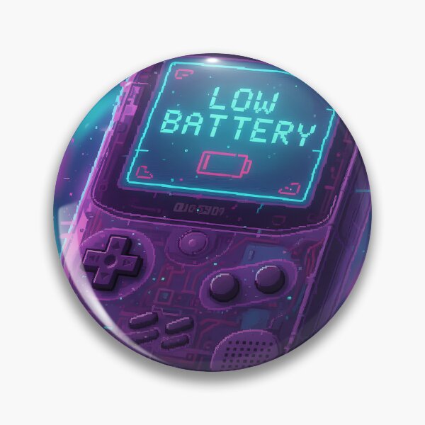Aperçu de l'œuvre Console portable rétro néon - Illustration glitch de batterie faible | Décoration gamer synthwave créée et vendue par RBCTk.