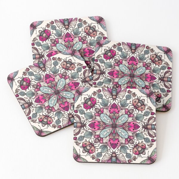 Item preview, Whimsical Insect Mandala Pattern in Pink and Blue designed and sold by Lougud.