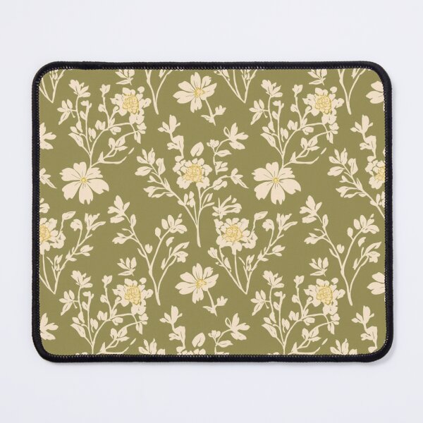 Item preview, Cream Flower Pattern On Olive Green Background designed and sold by burbankdesigns.