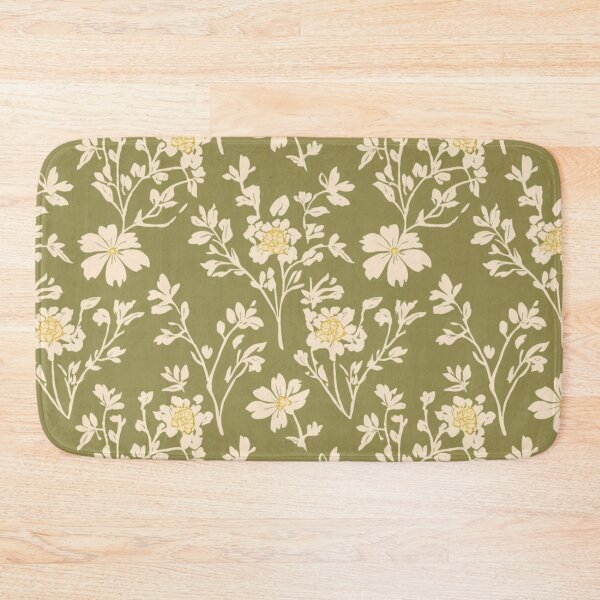 Item preview, Cream Flower Pattern On Olive Green Background designed and sold by burbankdesigns.