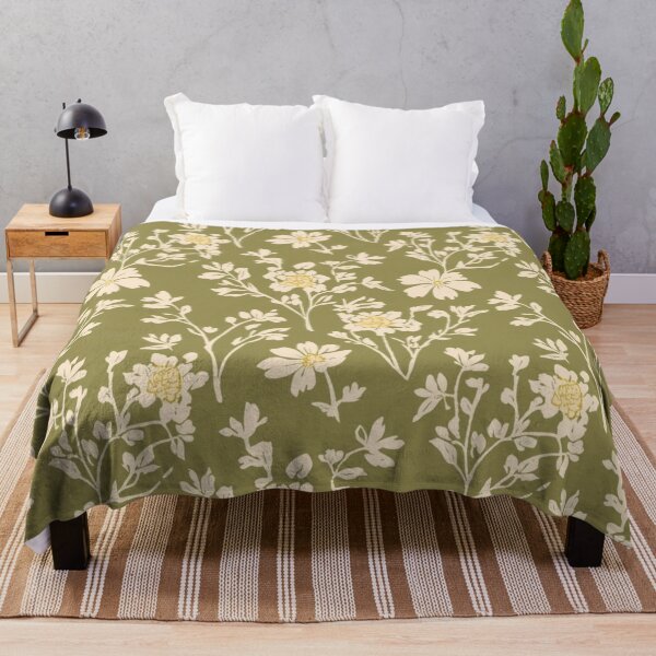 Item preview, Cream Flower Pattern On Olive Green Background designed and sold by burbankdesigns.