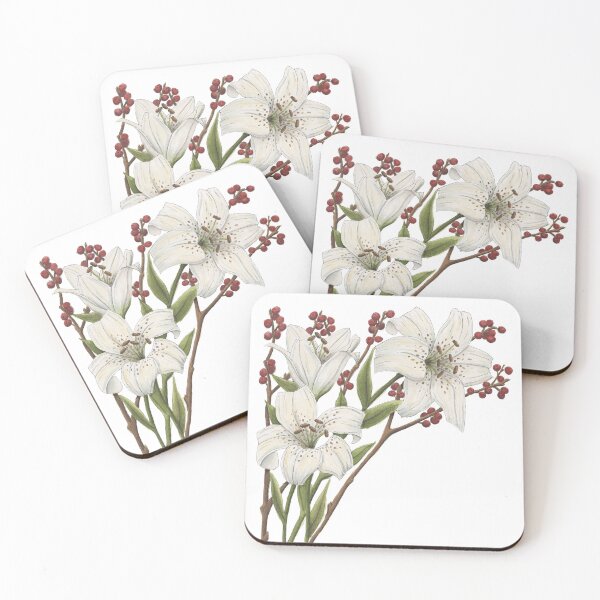 Item preview, White Lilies and Red Berry Christmas Design designed and sold by NaughtyFlorals.