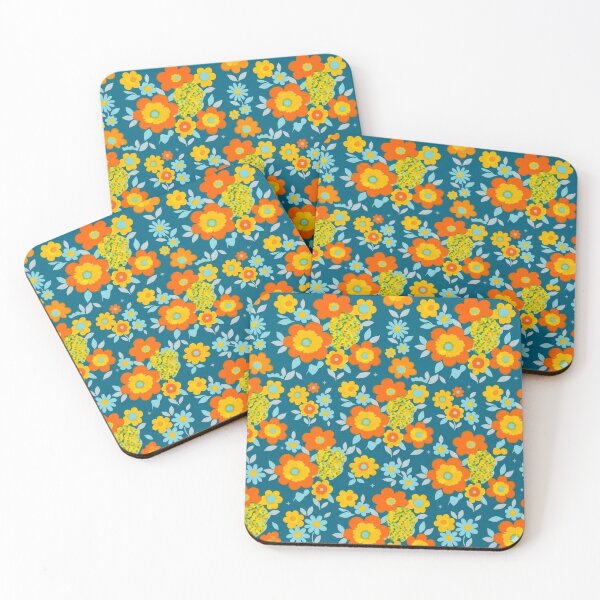 Item preview, : Vibrant Orange & Yellow Blooms on Deep Teal designed and sold by BLUESKY11a.
