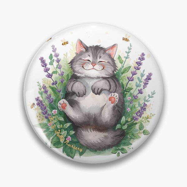 Item preview, Blissful Watercolor Cat in Lavender and Bees Garden designed and sold by The-HistoryGirl.