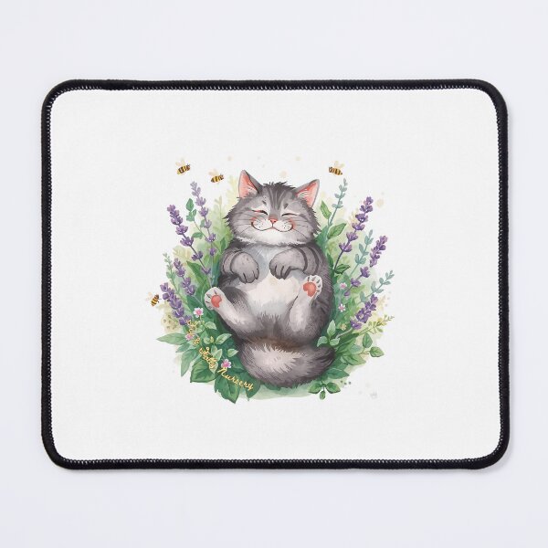 Item preview, Blissful Watercolor Cat in Lavender and Bees Garden designed and sold by The-HistoryGirl.