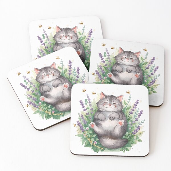 Item preview, Blissful Watercolor Cat in Lavender and Bees Garden designed and sold by The-HistoryGirl.