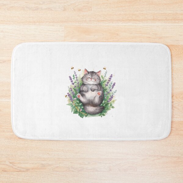 Item preview, Blissful Watercolor Cat in Lavender and Bees Garden designed and sold by The-HistoryGirl.