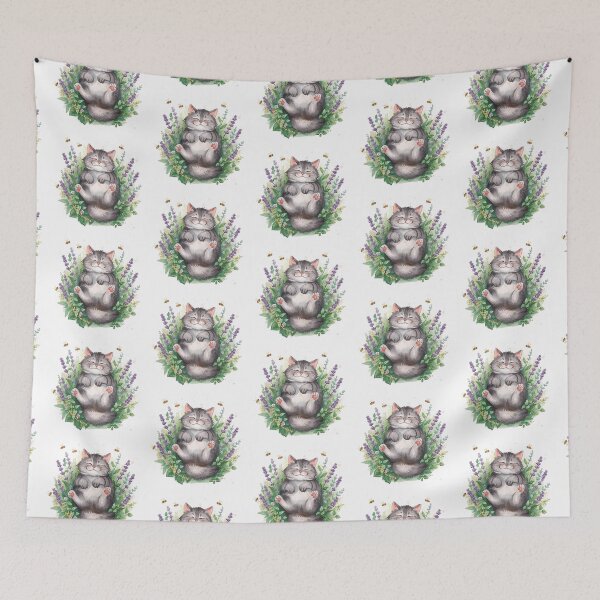 Item preview, Blissful Watercolor Cat in Lavender and Bees Garden designed and sold by The-HistoryGirl.