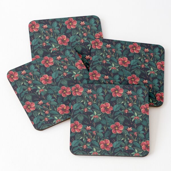 Item preview, Red Hibiscus Midnight Tropical Floral Pattern designed and sold by Quotable Gear.