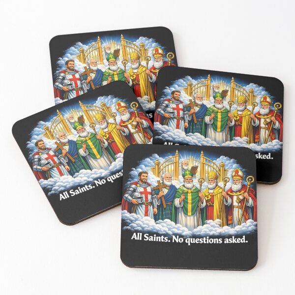 Item preview, All Saints No Questions Asked Funny Religious Humor UK Saints T-Shirt designed and sold by Hornace88studio .
