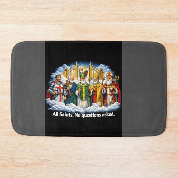 Item preview, All Saints No Questions Asked Funny Religious Humor UK Saints T-Shirt designed and sold by Hornace88studio.