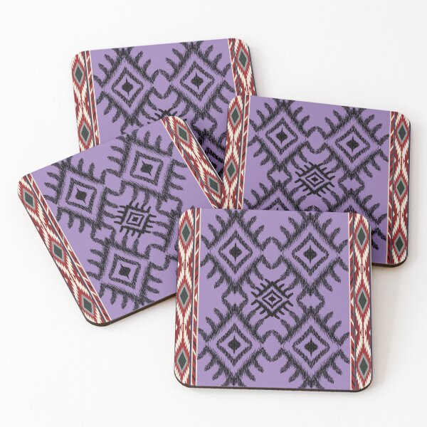 Item preview, Purple traditional ikat tribal pattern with ethnic borders  designed and sold by AdesignbyG.