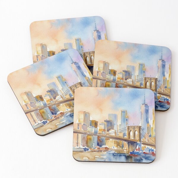 Item preview, Brooklyn Bridge Watercolor Skyline designed and sold by caracatita75.