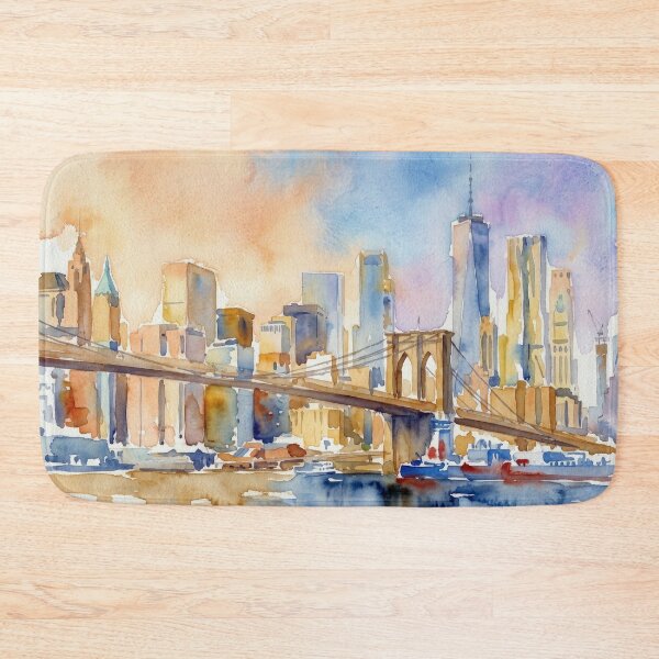 Item preview, Brooklyn Bridge Watercolor Skyline designed and sold by caracatita75.