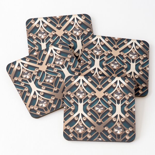 Item preview, Art Deco Rose Gold Navy Blue Geometric Pattern designed and sold by LEILA ART SPACE.
