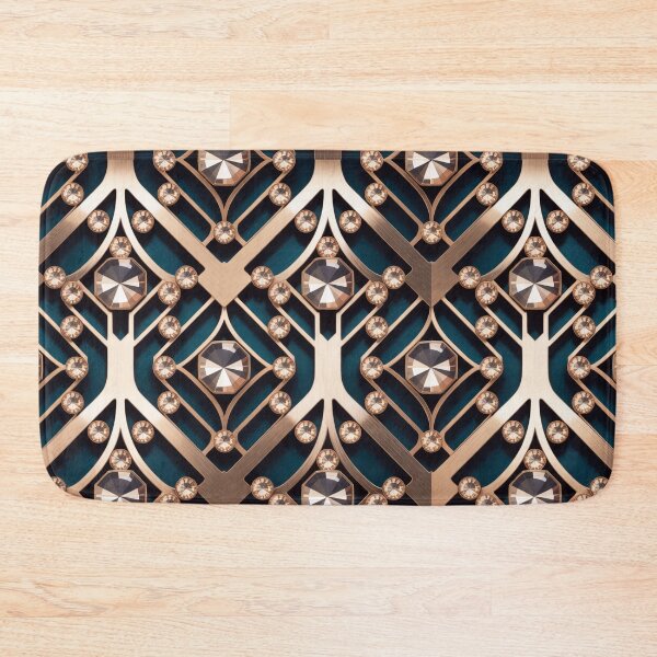 Item preview, Art Deco Rose Gold Navy Blue Geometric Pattern designed and sold by LEILA ART SPACE.