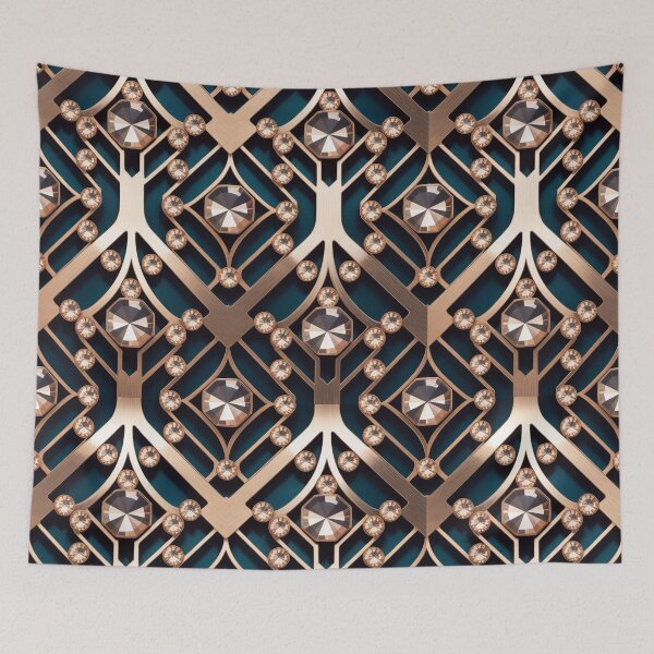 Item preview, Art Deco Rose Gold Navy Blue Geometric Pattern designed and sold by LEILA ART SPACE.