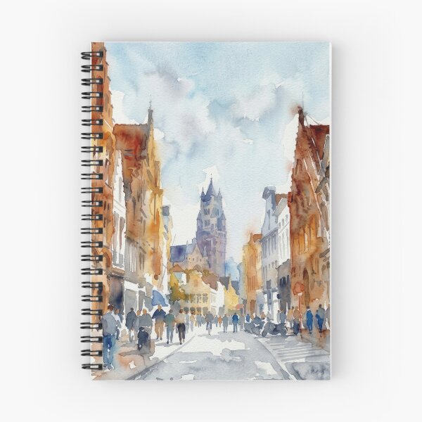 Item preview, Historic Street Bruges Belfry Watercolor Cityscape designed and sold by caracatita75.
