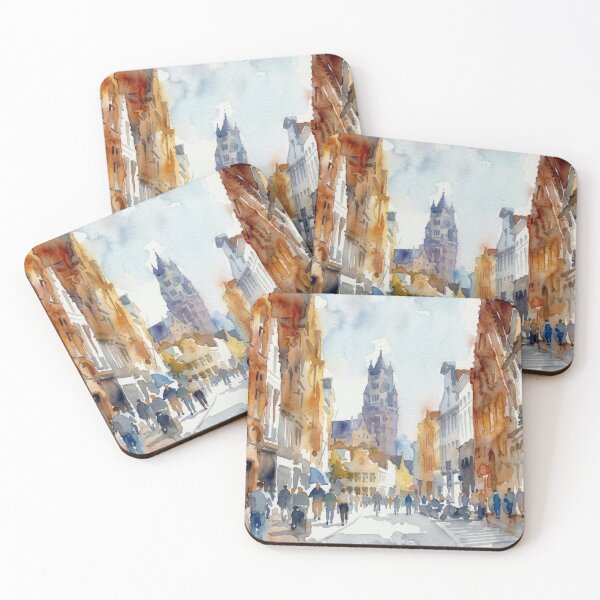 Item preview, Historic Street Bruges Belfry Watercolor Cityscape designed and sold by caracatita75.