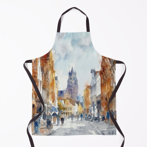 Item preview, Historic Street Bruges Belfry Watercolor Cityscape designed and sold by caracatita75.