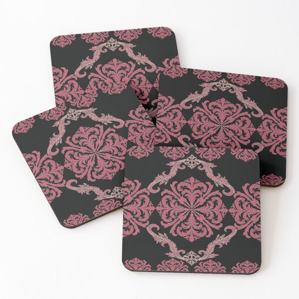 Item preview, Ornate gothic damask pattern in pink and black designed and sold by AdesignbyG.