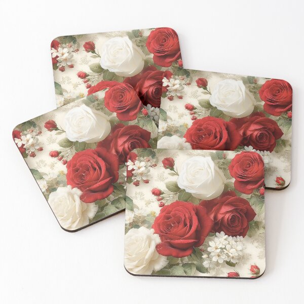 Item preview, Crimson and Ivory Velvet Rose Botanical Pattern designed and sold by Nine Lives Studio.