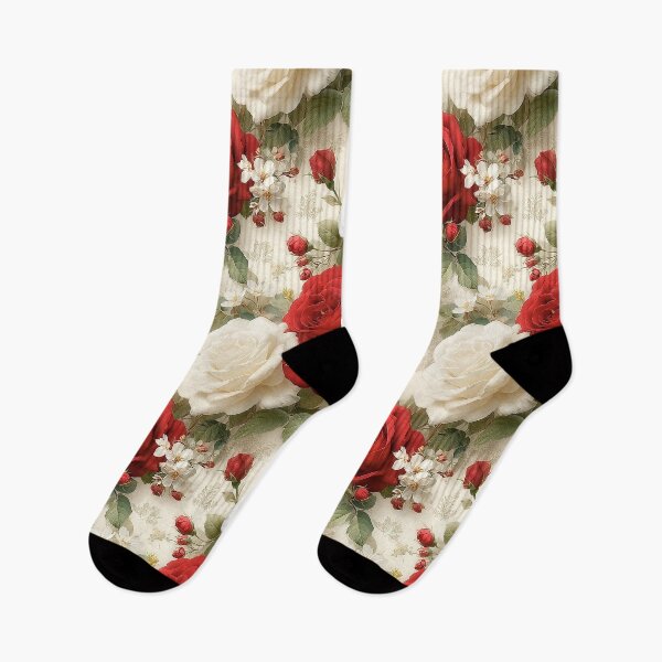 Item preview, Crimson and Ivory Velvet Rose Botanical Pattern designed and sold by Nine Lives Studio.