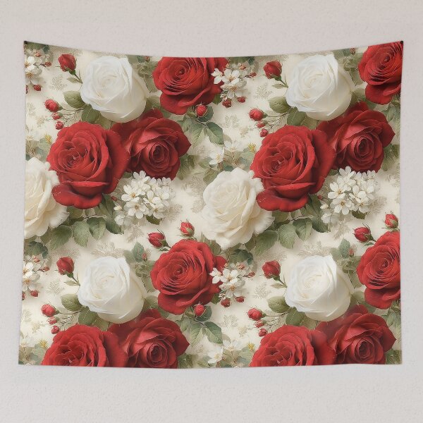 Item preview, Crimson and Ivory Velvet Rose Botanical Pattern designed and sold by Nine Lives Studio.
