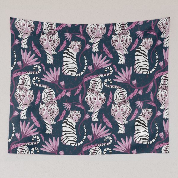Item preview, White tiger pattern on a dark background designed and sold by Marie Friddle.