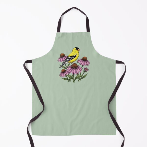 Item preview, American Goldfinch Perched on Pink Coneflowers Bird Illustration designed and sold by BirdsnStuff.