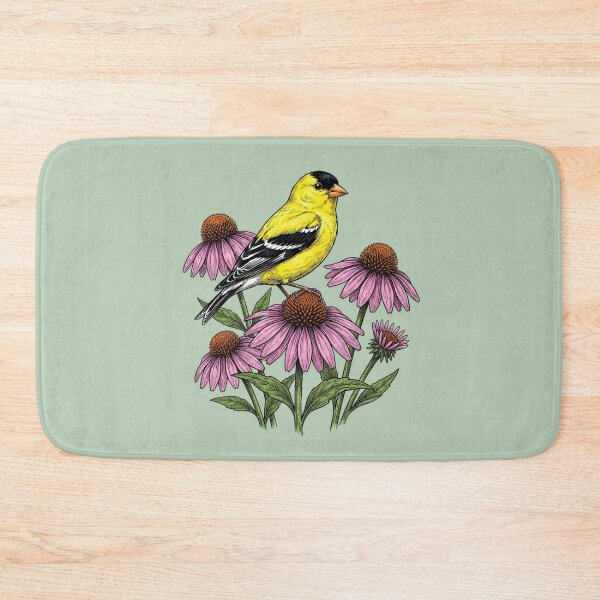 Item preview, American Goldfinch Perched on Pink Coneflowers Bird Illustration designed and sold by BirdsnStuff.